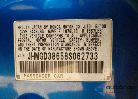2008 Honda Fit Sport from USA, damaged, VIN JHMGD38658S062733